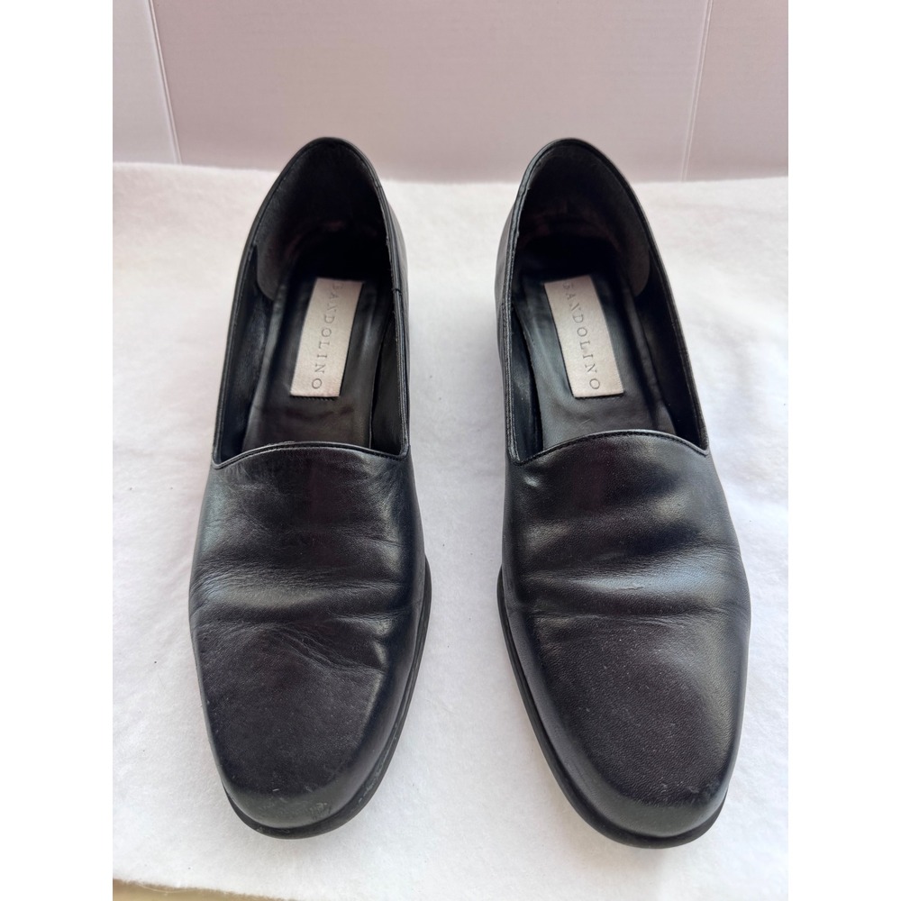 Bandolino Womens Black Leather Low Block Heel Loafers Shoes Size 9W Wide